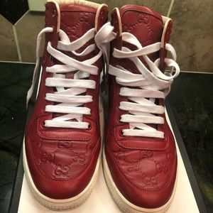 Authentic Red Gucci Embossed Size 8 Tennis Shoes